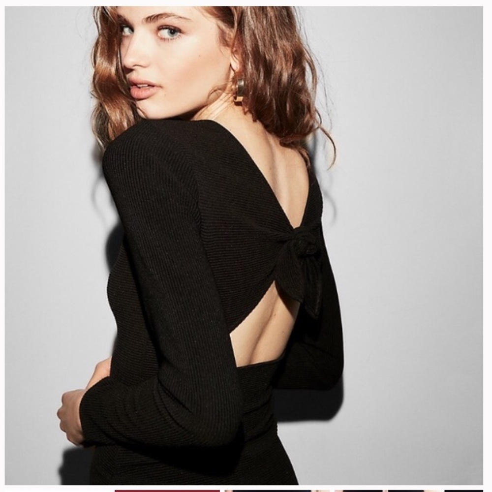 Express Petite Ribbed Tie Back Dress in Black